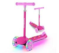 TONBUX 3 Wheel Tri Scooter, Easy Folding System, Height Adjustable Handlebars, Tilt To Turn Steering, Kids Aged 3+ Years (Rose Red)