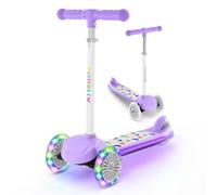 TONBUX 3 Wheel Tri Scooter, Easy Folding System, Height Adjustable Handlebars, Tilt To Turn Steering, Kids Aged 3+ Years (Purple)