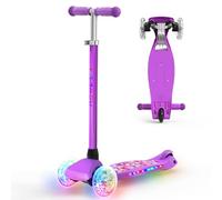 TONBUX Foldable 3 Wheel Scooter for Kids，Age 3-8 Kick Scooter with Adjustable Height Handlebars (65-80 cm) ，Extra-Wide & Non-Slip Deck，Light Up Wheels&Lean to Steer Scooter for Toddlers Girls Boys