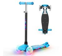 TONBUX Foldable 3 Wheel Scooter for Kids，Age 3-8 Kick Scooter with Adjustable Height Handlebars (65-80 cm) ，Extra-Wide & Non-Slip Deck，Light Up Wheels&Lean to Steer Scooter for Toddlers Girls Boys