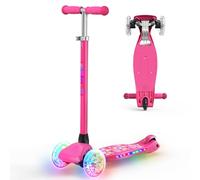 TONBUX Foldable 3 Wheel Scooter for Kids，Age 3-8 Kick Scooter with Adjustable Height Handlebars (65-80 cm) ，Extra-Wide & Non-Slip Deck，Light Up Wheels&Lean to Steer Scooter for Toddlers Girls Boys