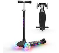 TONBUX Foldable 3 Wheel Scooter for Kids，Age 3-8 Kick Scooter with Adjustable Height Handlebars (65-80 cm) ，Extra-Wide & Non-Slip Deck，Light Up Wheels&Lean to Steer Scooter for Toddlers Girls Boys