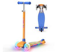 TONBUX Foldable 3 Wheel Scooter for Kids，Age 3-8 Kick Scooter with Adjustable Height Handlebars (65-80 cm) ，Extra-Wide & Non-Slip Deck，Light Up Wheels&Lean to Steer Scooter for Toddlers Girls Boys