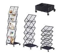 tonchean Foldable Magazine Rack Floor Standing with Wheels, 5 Layer Folding Brochure Display Stand, Adjustable Metal Leaflet Literature Newspaper Display Stand for Exhibition Trade Show Office Hotel