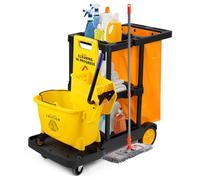 tonchean Janitorial Trolley Cleaning Trolley On Wheels 56x113x88cm Multi-use Rolling Housekeeping Catering Large Capacity Utility Service Cart with Oxford Bag for Restaurant Hotel Laundry