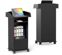 tonchean Lectern Podium Stand on Wheels 1Pcs Wooden Pulpits Standing Desk with Storage Shelf Podium Stand Speech Desk Host Stage for Church Conference Auditorium Seminar School Office Furniture