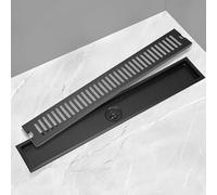tonchean Linear Shower Drain 60 cm/24inch Invisible Bathroom Floor Drain Stainless Steel Long Linear Drain with Hair Strainer for Bathroom Washroom Kitchen Black