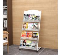 tonchean Magazine Display Rack 4 Tier with Wheels, Metal Brochure Stand 71x36x146cm, Floor Standing Literature Display Stand Newspaper Catalog Holders for Trade Show, Exhibitions, Home and Office