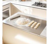 tonchean Stainless Steel Cutting Board 80 x 58 cm Chopping Board Heavy Duty Worktop Protector Large Bread Pastry Board with Lip and Rolling Pin for Kitchen Kneading Bread Meat Vegetables