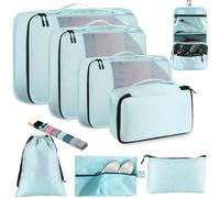 Toncoke 8 Set Packing Cubes for Travel Women Men Kids, Mesh Suitcase Organizer Bags Set for Luggage, 4 Sizes Extra Large, Large, Medium, Small, Travel Camping Essentials Accessories, Lake Blue