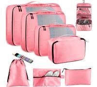 Toncoke 8 Set Packing Cubes for Travel Women Men Kids, Mesh Suitcase Organizer Bags Set for Luggage, 4 Sizes Extra Large, Large, Medium, Small, Travel Camping Essentials Accessories,Pink