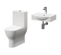 Tondela Wall Hung Basin and Toilet Suite including Square Polished Chrome Bottle Trap and Closed Back Toilet | White | Vitreous China | 500mm