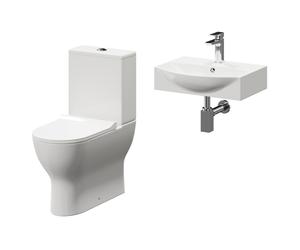 Tondela Wall Hung Basin and Toilet Suite including Square Polished Chrome Bottle Trap and Closed Back Toilet | White | Vitreous China | 500mm