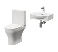Tondela Wall Hung Basin and Toilet Suite including Square Polished Chrome Bottle Trap and Open Back Toilet | White | Ceramic | 500mm