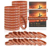 Tondiamo 100 Set Easter Bracelets with Cards He Is Risen and I'm Forgiven Religious Silicone Wristbands Bible Motivational Cards Christian Goodie Bags for Church Easter Party Supply