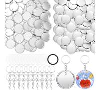 Tondiamo 100 Sets 58 mm/ 2.25 Inch Button Maker Keychains Supplies Metal Button Badge Sets Including Metal Shell, Plastic Film, Backing Parts, Keychain for Maker Machine DIY Christmas Gifts