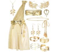 Tondiamo 11 Pieces Greek Goddess Costume Accessories Women Golden Shawl Laurel Leaf Headband Belt for Halloween Toga Cosplay(Elegant)