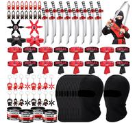Tondiamo 112 Pcs Ninja Party Favors Include Ninja Masks Headbands Bracelets Inflatable Swords Keychains Stretch Flying Slingshot Star Throwing Toys for Karate Birthday Party Gift Decoration