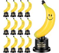 Tondiamo 12 Pcs Top Banana Award Trophy Plastic Cute Fun Award Trophy Smiling Yellow Banana on Black Stand Funny Trophies Gifts