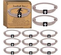Tondiamo 12 Set Sport Bracelets Baseball Softball Basketball Team Gift Adjustable Rope Jesus Cross Bracelet Christian Religious Gift for Men Women Christian Baptism Gifts, bracelet: 5.12-10.63 inches