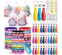 Tondiamo 120 Pcs Back to School Gifts Bulk Include 30 Silicone Bracelets 30 Inspirational Rubber Keychains 30 Cards 30 Organza Bags for Pre-K Kindergarten Elementary First Day of School Gifts