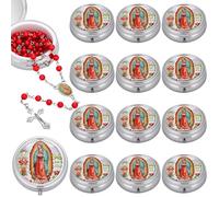 Tondiamo 12pcs Virgen De Guadalupe Red Rosary Catholic Town Necklace Our Lady of Guadalupe Rosary with Metallic Box Nuestra Señora Recuerdos De Bautizo Primera Comunion