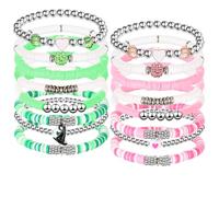Tondiamo 16 Pcs Witch Friendship Bracelets Witch Hat Magic Wand Crown Bracelets for Women Stackable Beaded Friendship Stretch Bracelets for Witches Party Dress Decor, Pink Green