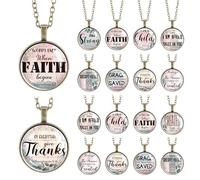 Tondiamo 18 Pcs Bible Verse Christian Necklace Bulk, Appreciation Church Faith Gifts Religious Prayer Inspirational Jesus Jewelry Pendant for Christian Women Men VBS, metal and glass, No Gemstone