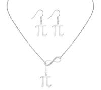 Tondiamo 2 Pcs Math Teacher Gifts for Women Thank You Teacher Appreciation Gifts from Students Pi Sign Lariat Necklace Pi Earrings Set 3.14 Pendant Jewelry with Box for End of Year Science Lover