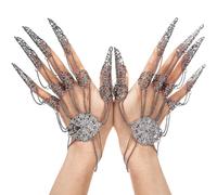 Tondiamo 2 Pieces Halloween Ancient Queen Finger Nails Belly Dance Gypsy Egyptian Bracelet Gothic Hand Jewelry Adjustable Finger Tip Claw Rings for Women Halloween Cosplay Indian Costume, 240 mm/ 9.7