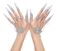 Tondiamo 2 Pieces Halloween Ancient Queen Finger Nails Belly Dance Gypsy Egyptian Bracelet Gothic Hand Jewelry Adjustable Finger Tip Claw Rings for Women Halloween Cosplay Indian Costume, 240 mm/ 9.7