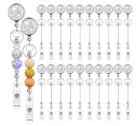 Tondiamo 20 Pcs Beadable Badge Reels Glitter DIY Retractable Badge Holder Blank Bar ID Name Reel Clips Holder for Beads with DIY Key Ring Belt Clip Gift for Nurse Office (White)