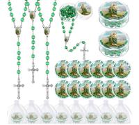 Tondiamo 24 Pcs First Holy Communion Bead Scented Rosaries for Baptism Gift First Communion Memorial Gift for Guest Boy Girl Religious Event Beads Baptism Party Favor Primera Comunion (St. Jude,Green)