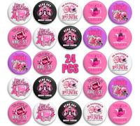 Tondiamo 24 Pcs Football Breast Cancer Awareness Buttons Pins in October We Wear Pink Badge Brooch Pink Hope Ribbon Round Badges Gifts for Women Girls Breast Cancer Awareness Charity Survivor