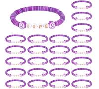 Tondiamo 24 Pcs Hope Breast Cancer Awareness Bracelets for Women Polymer Clay Beaded Ribbon Bracelets Breast Cancer Awareness Accessories Gift Bulk for Women (Purple)