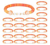 Tondiamo 24 Pcs Hope Breast Cancer Bracelets Orange Ribbon Survivor Gifts for Women Polymer Clay Beaded Stretch Bracelets Breast Cancer Awareness Accessories for Support Jewelry Gifts