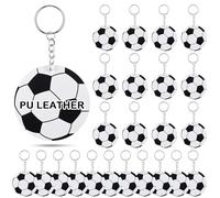 Tondiamo 24 Pcs Soccer Keychain Bulk PU Leather Keyring for Sports Lovers Party Favors Ball Keychains Sublimation DIY Accessories Charms Men Women Team Gift Souvenir Rewards