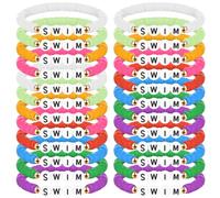 Tondiamo 24 Pcs Swim Team Bracelets Bulk for Teen Gifts Swim Party Favors Swimming Bracelet Sea Kids Stretch Team Gift for Swimmers Swimming Action Sports Themed Birthday Party, 7.5 inches, clay