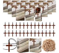 Tondiamo 24 Set Christian Gifts Wooden Cross Necklace Bulk Wood Cross Pendant Prayer Box Religious Necklace for Men Women Church Sunday School Party
