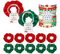Tondiamo 24 Set christmas Gift for Girls Red Green Santa Joy Merry Christmas Holiday Stretch Bracelets and Scrunchie Bulk Xmas Party Favors Gift for Women Girls