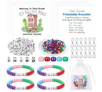 Tondiamo 24 Sets 3rd Grade Back to School Gifts Friendship Bracelet Making Kit for Students Include Our Class is a Family Greeting Cards Beads Strings Bags DIY Kit for First Day of School Classroom