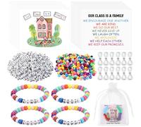 Tondiamo 24 Sets Back to School Gifts Friendship Bracelet Making Kit for Students Include Our Class is a Family Greeting Cards Beads Strings Bags DIY Kit for First Day of School Classroom