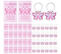 Tondiamo 24 Sets Breast Cancer Awareness Keychain Bulk Religious Pink Ribbon Butterfly Keychains with Card Breast Cancer Awareness Gifts Christian Pink Ribbon for Women Female Survivors Charity Event