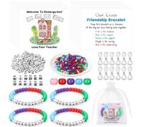 Tondiamo 24 Sets Kinder Back to School Gifts Friendship Bracelet Making Kit for Students Include Our Class is a Family Greeting Cards Beads Strings Bags DIY Kit for First Day of School Classroom