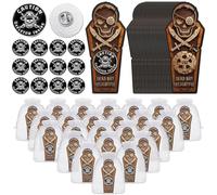 Tondiamo 24 Sets Pirate Theme Party Metal Pin with Card Organza Bags Gift Vintage Skull Brooch Pin Skeleton Lapel Pins for Pirate Themed Birthday Halloween Party Favors