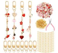 Tondiamo 286 Pieces Galentines Day Keychain Making Kit Gift Valentine's Day DIY Craft Red Pink Heart Love Bag Charms for Keychain Jewelry Making for Friends Women Adults