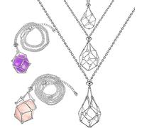 Tondiamo 3 Pcs Adjustable Crystal Necklace Holder, Titanium Alloy Empty Stone Cage Cord Necklace,Boho Fish Netted Pendants for Women Men Quartz Gemstone Craft DIY Jewelry Making, 3 Sizes, titanium and