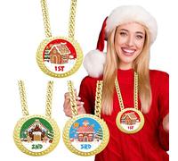 Tondiamo 3 Pieces Christmas Gingerbread House Medals Champ Chain Trophy 6 x 5.25 Inches Jumbo Gingerbread House Award 1st 2nd 3rd Contest Prize for Women Men Family Xmas Party Decors Prize Gift