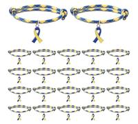 Tondiamo 30 Pcs Down Syndrome Awareness Bracelets Bulk Blue Yellow Ribbon Adjustable Cord Stretch Bracelet Syndrome Awareness Supplies for Women Men Charity Communities Campaigns