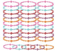 Tondiamo 30 Pcs Friendship Silicone Cross Bracelet Bulk for Women Men, 5 Colors Christian Jesus Prayer Bracelet Religious Faith Belief Gift, the bracelet diameter: 6.28cm/2.47in, Silicone, no gemstone